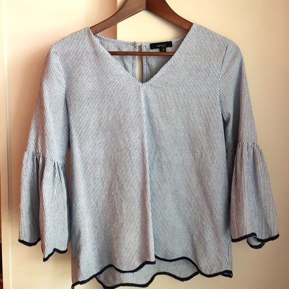 Very J linen Striped Quarter length sleeves top